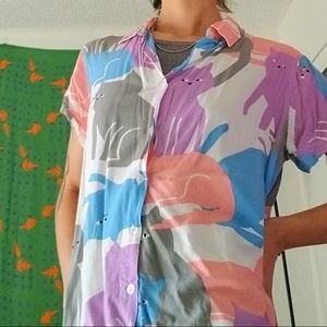 colorful cat buttondown shirt